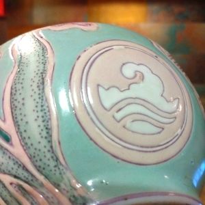 Gorgeous vintage Handmade Aqua green Chinese Porcelain Noodle Bowl. Toyc